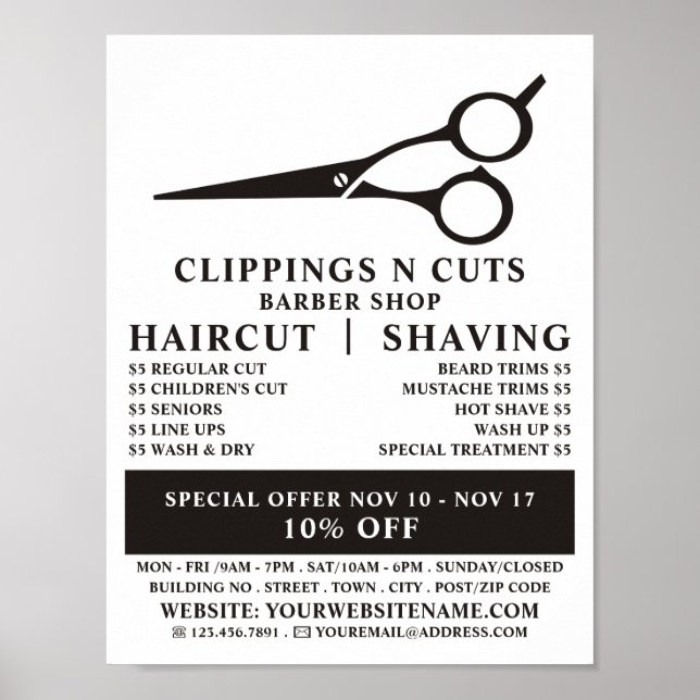 Scissors Logo, Men's Barbers Advertising Poster (Front)