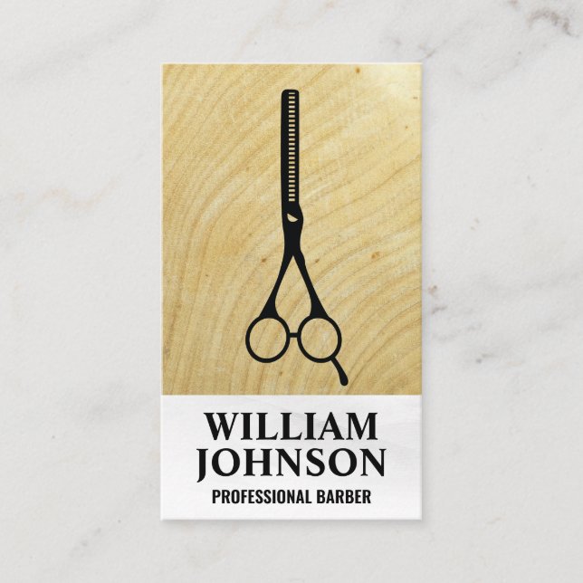 Scissors Logo | Wood Grain Business Card (Front)