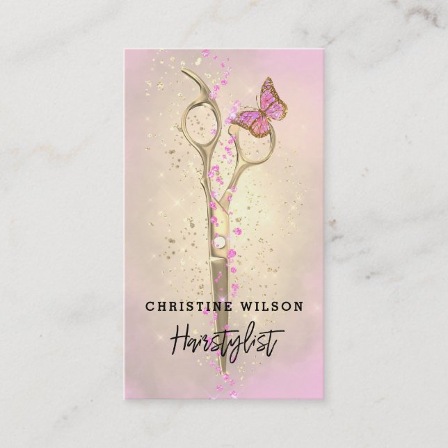 scissors pink butterfly  business card (Front)