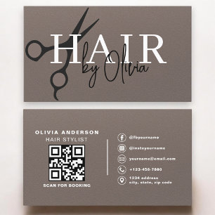 Scissors QR Code Hair Stylist Matte Brown Business Card