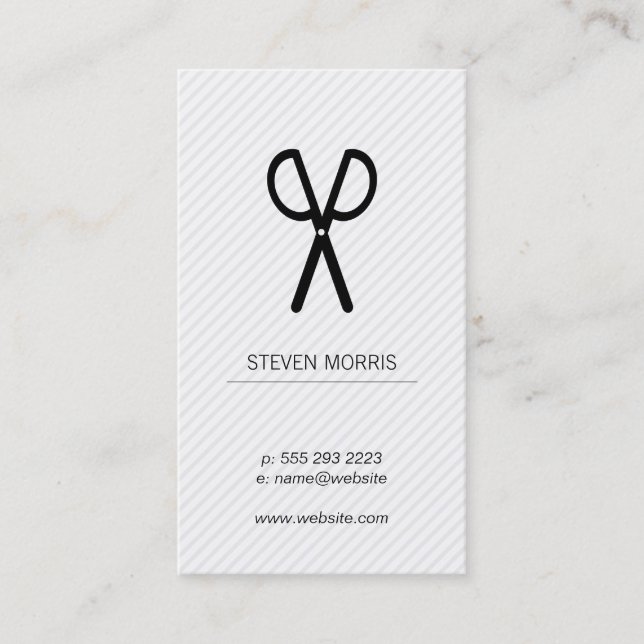 Scissors / Stripes (grey) Business Card (Front)