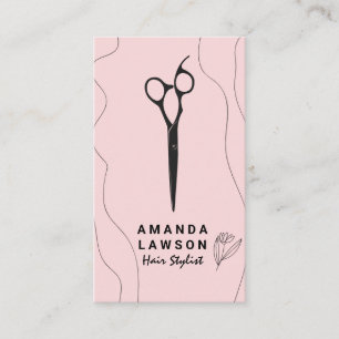 Scissors Stylish Lines and Flower Business Card