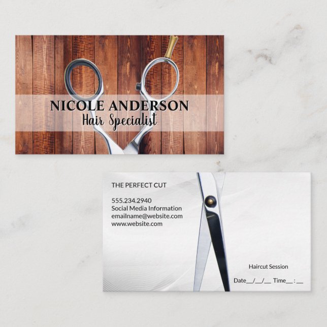 Scissors | Wood Background Business Card (Front/Back)