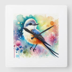 Scissortailed Flycatcher 010924AREF121 - Watercolo Square Wall Clock