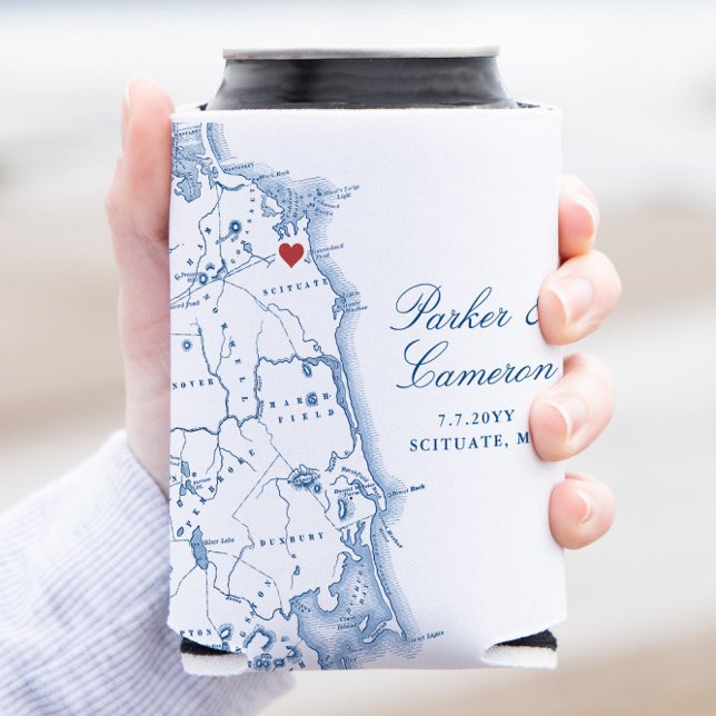 Scituate MA South Shore Wedding Drink Can Cooler (These Scituate Massachusetts Can Coozies are perfect for your south shore destination wedding)