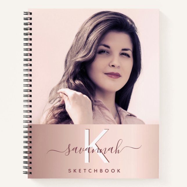 Scketchbook rose gold blush photo monogram notebook (Front)