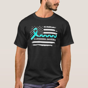 Scleroderma Awareness American Flag   Teal Ribbon T-Shirt