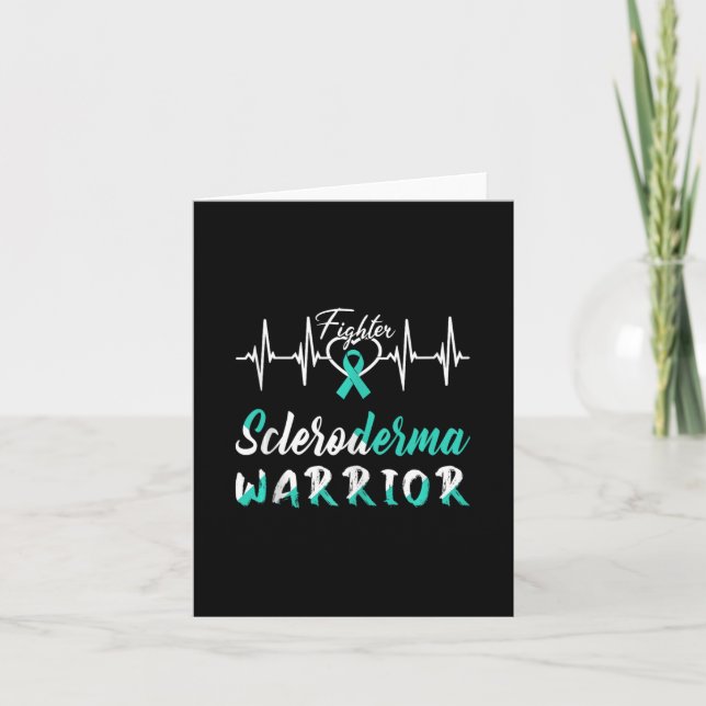 Scleroderma Awareness Warrior Heartbeat Fight Teal Card (Front)