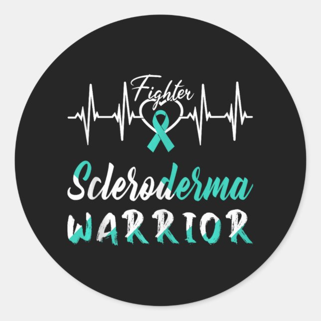 Scleroderma Awareness Warrior Heartbeat Fight Teal Classic Round Sticker (Front)