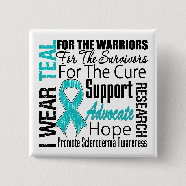 Scleroderma I Wear Teal Ribbon Tribute 15 Cm Square Badge (Front)