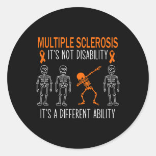 Sclerosis Awareness Dabbing Ability Orange Ribbon  Classic Round Sticker