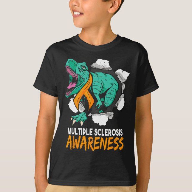 Sclerosis Awareness Fighter Dinosaur Ms Warrior  T-Shirt (Front)