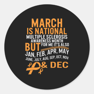 Sclerosis Awareness Month Ms Orange Ribbon Brain  Classic Round Sticker