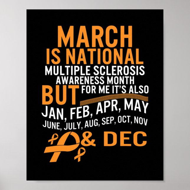 Sclerosis Awareness Month Ms Orange Ribbon Brain  Poster (Front)