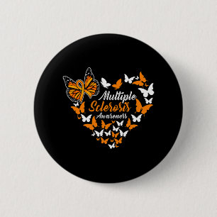 Sclerosis Awareness Ms Orange Ribbon Butterfly  6 Cm Round Badge