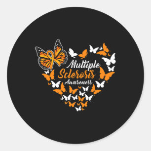 Sclerosis Awareness Ms Orange Ribbon Butterfly  Classic Round Sticker