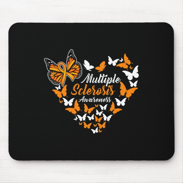 Sclerosis Awareness Ms Orange Ribbon Butterfly  Mouse Pad (Front)