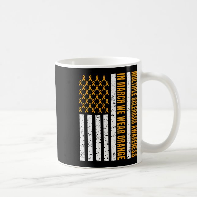 Sclerosis Awareness Ms Orange Ribbon Us Flag  Coffee Mug (Right)