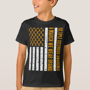 Sclerosis Awareness Ms Orange Ribbon Us Flag T-Shirt