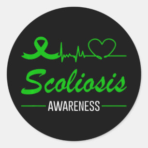 Scoliosis Awareness Love Heartbeat Green Ribbon Su Classic Round Sticker