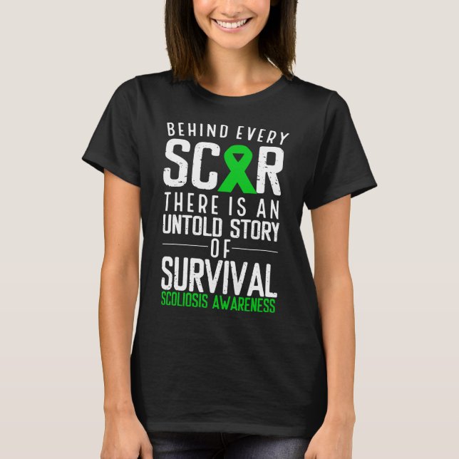 Scoliosis Awareness Scar Back Surgery Green Ribbon T-Shirt (Front)