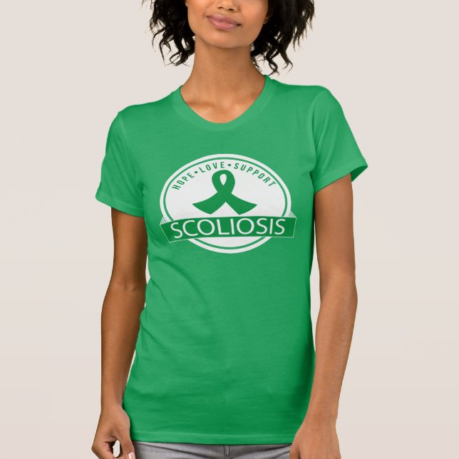Scoliosis Awareness Support Green White T Shirt (Front)