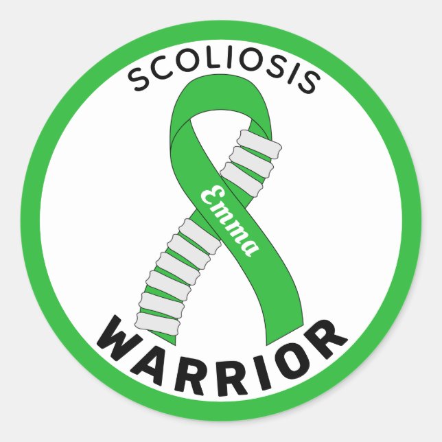 Scoliosis Warrior Ribbon White Round Sticker (Front)