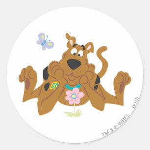 Scooby-Doo Admiring Flower Classic Round Sticker
