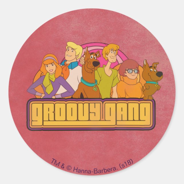 Scooby-Doo | "Groovy Gang" Retro Cartoon Graphic Classic Round Sticker (Front)