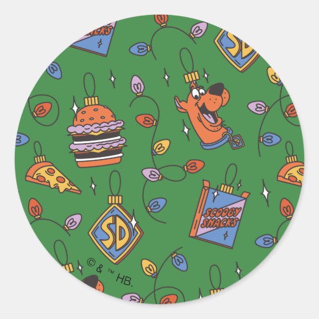 Scooby-Doo Holiday Snack Lights Pattern Classic Round Sticker (Front)