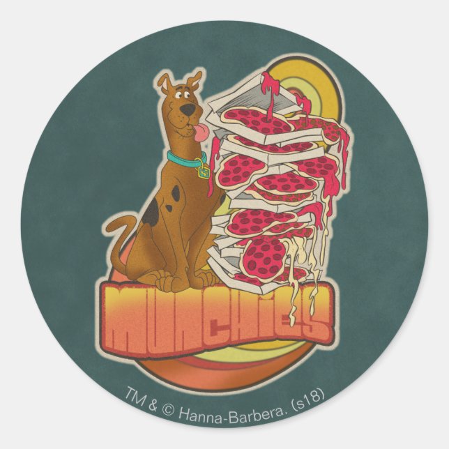 Scooby-Doo | Pile of Pizza "Munchies" Graphic Classic Round Sticker (Front)