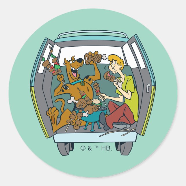 Scooby-Doo & Shaggy In Mystery Machine Classic Round Sticker (Front)