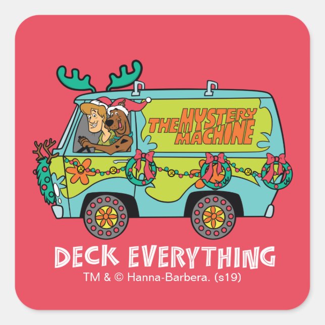 Scooby-Doo & Shaggy In The Holiday Mystery Machine Square Sticker (Front)