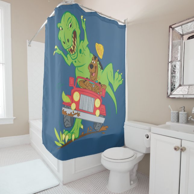 Scooby-Doo T-Rex Attack Shower Curtain (In Situ)