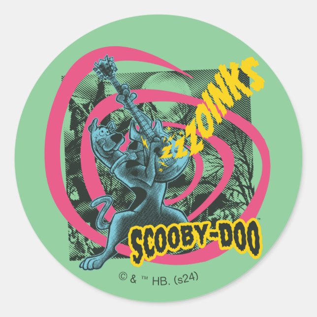 Scooby-Doo Zoinks Punk Guitar Graphic Classic Round Sticker (Front)