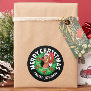 Scooby in Christmas Wreath Personalised Classic Round Sticker