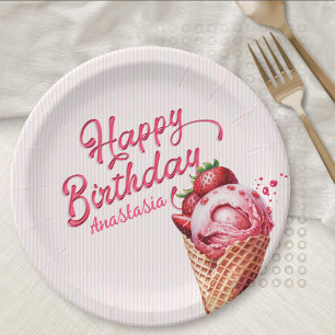 Scoop Ice Cream Girls Any Age Birthday Paper Plate