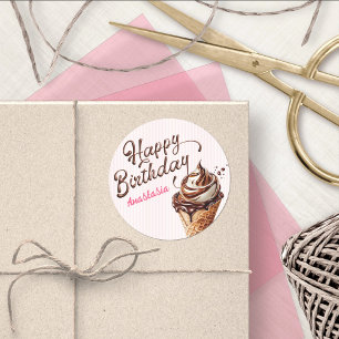 Scoop Ice Cream Girls Birthday Classic Round Stick Classic Round Sticker