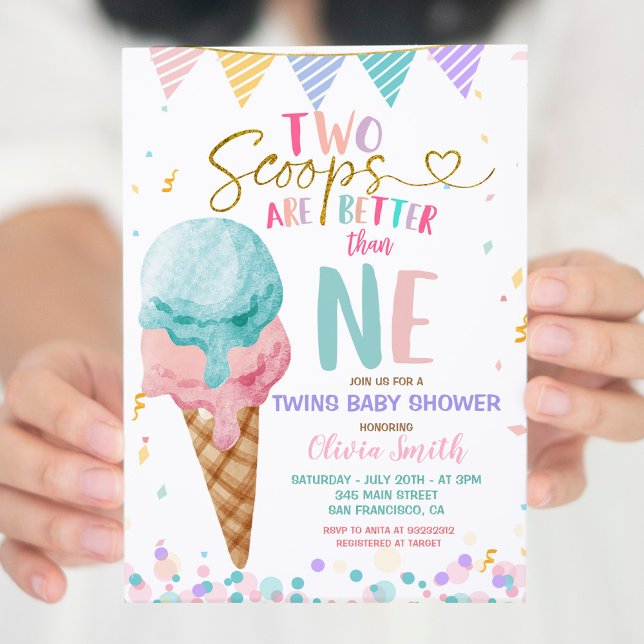 Scoop Ice Cream Twins Baby Shower Invitation (Creator Uploaded)