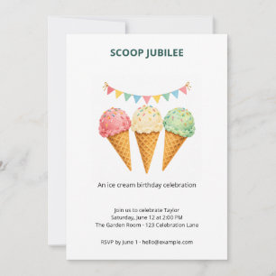 Scoop Jubilee Ice Cream Birthday Party Invitation