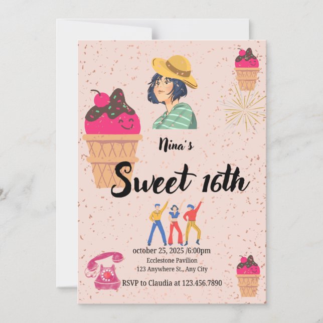 Scoop Style Sparkle A Whimsical Sweet 16 Bash Magnetic Invitation (Front)
