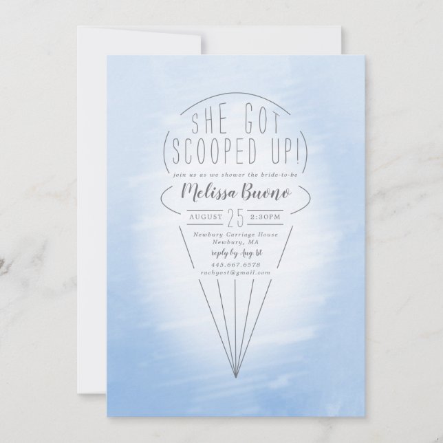 Scooped Up Blue Ice Cream Theme Bridal Shower Invitation (Front)