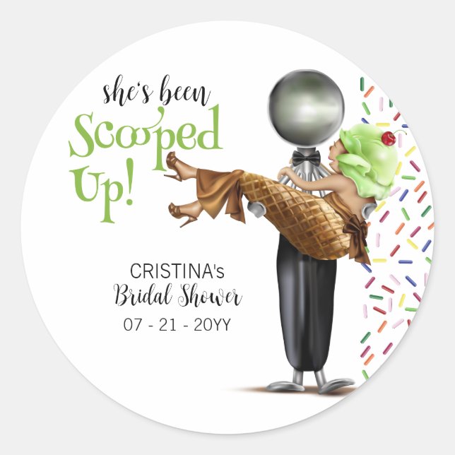 Scooped Up Chocolate Ice cream Bridal Shower Classic Round Sticker (Front)