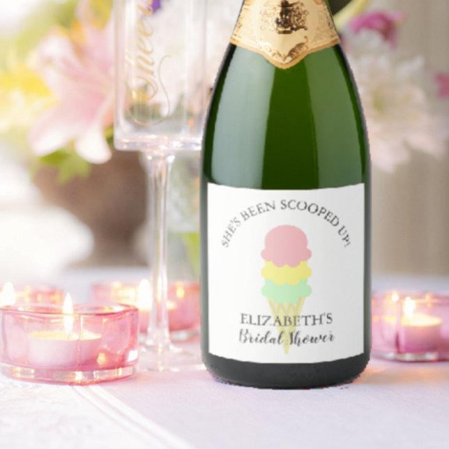 Scooped Up Ice Cream Bridal Shower Sparkling Wine Label (Creator Uploaded)