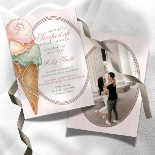 Scooped Up Ice Cream Pink Stripe Bridal Shower Invitation
