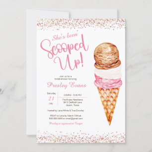 Scooped up, Ice Cream Pink & White Bridal Shower Invitation