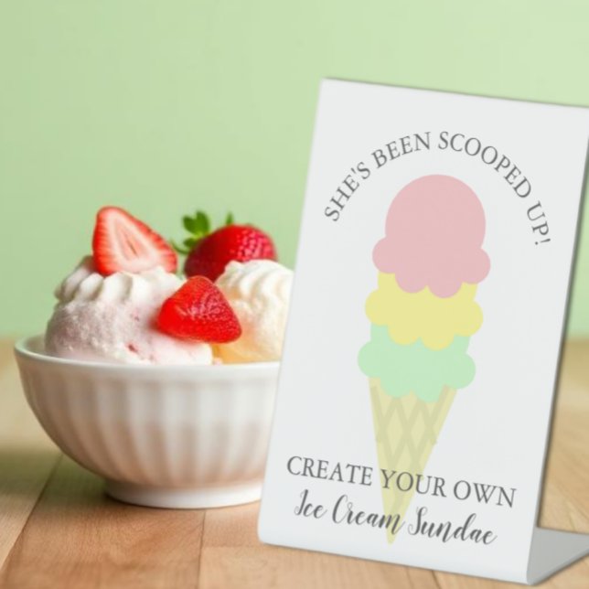 Scooped Up Ice Cream Sundae Bar Bridal Shower Pedestal Sign (Creator Uploaded)