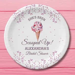 Scooped Up Pink Glitter Ice Cream Bridal Shower Paper Plate