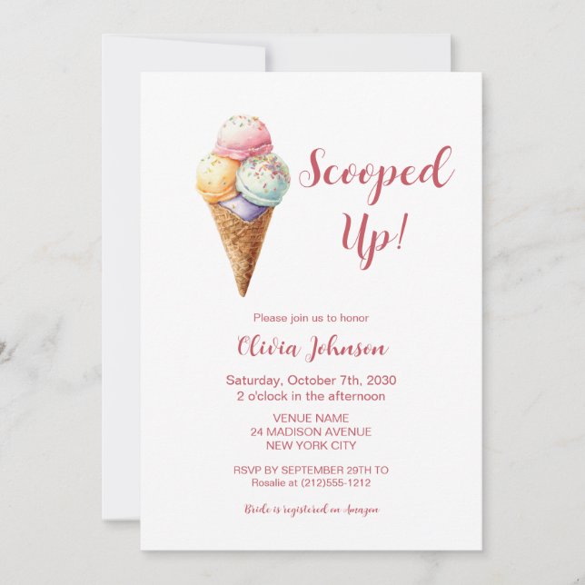 Scooped Up! Pink Ice Cream Bridal Shower Invitation