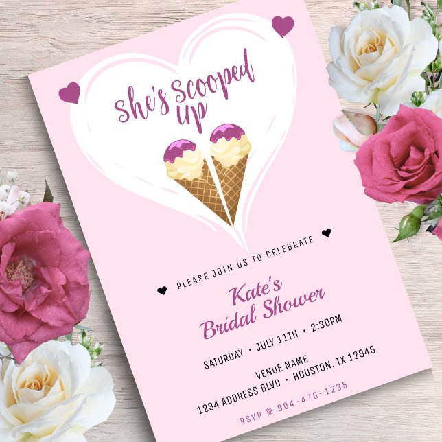Scooped Up Pink Ice Cream Heart Bridal Shower Invitation (Scooped Up Pink Ice Cream Heart Bridal Shower Invitation
)